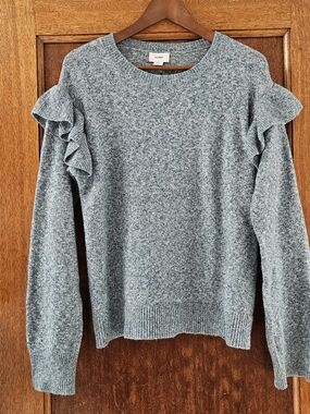 Old Navy Heathered Blue Ruffle-Shoulder Sweater